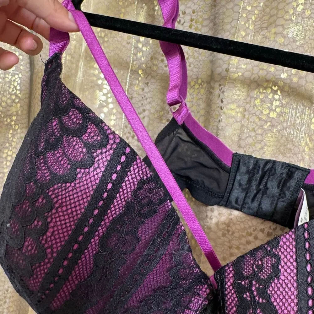 Adore Me Sexy Purple Black Lace‎ Lingerie Set 40G  2X